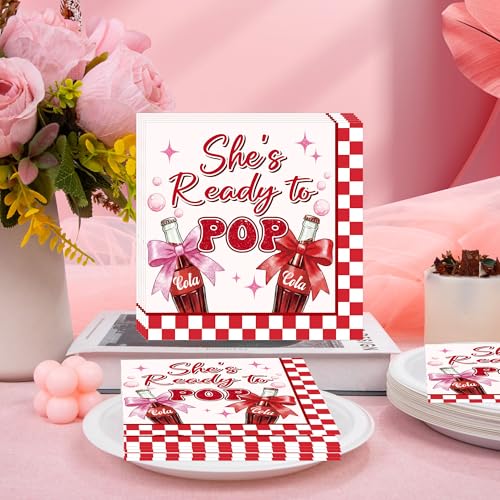 50 Pcs She's Ready to Pop Baby Shower Napkins Decorations (She’s Ready to Pop)