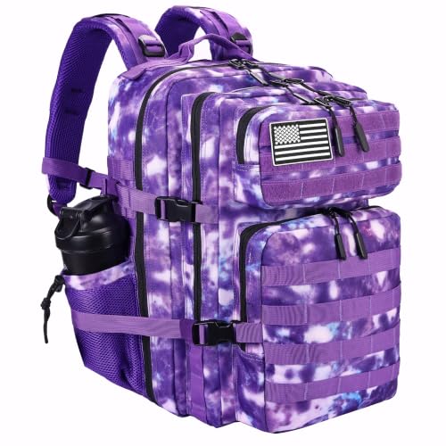 Military Tactical Backpack for Men and Women 45L Army 3 Days Assault Pack Bag Large Rucksack with Molle System Purple White (Purple White)
