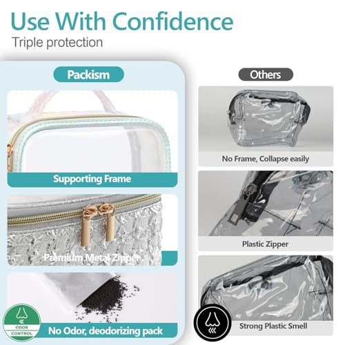 Clear Makeup Bag (2 Pack Silver / Hybrid Traveler (1 Large & 1 Medium - Soft))