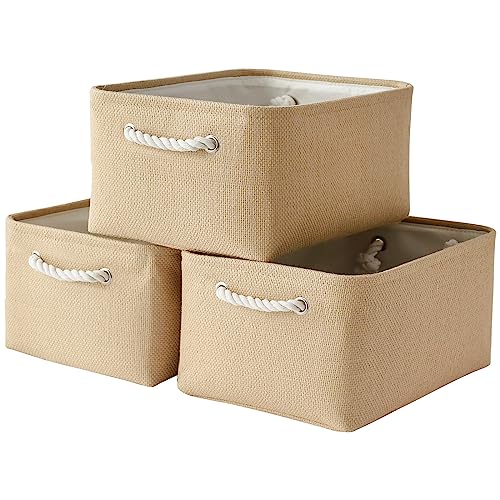 Organization and Storage Bin for Shelves (Beige / 3PCS/Large - 15.7Lx11.8Wx8.3H)