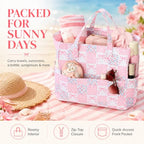 Beach Bags for Women (Gingham Floral Bow)