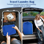 Laundry Bag with Handles & Drawstring Closure (Blue / L 27.6"Wx 35"H┃1 Pack)