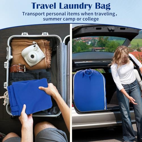Laundry Bag with Handles & Drawstring Closure (Blue / L 27.6"Wx 35"H┃1 Pack)
