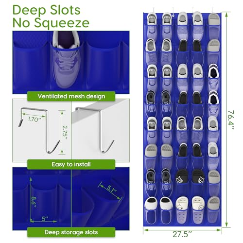 Over the Door Shoe Organizer with 40 Large Breathable Mesh Pockets (Navy Blue / 40 Pockets)