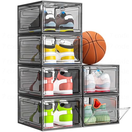 Sturdy Clear Shoe Organizer with Magnetic Door (Black / 6 pcs)