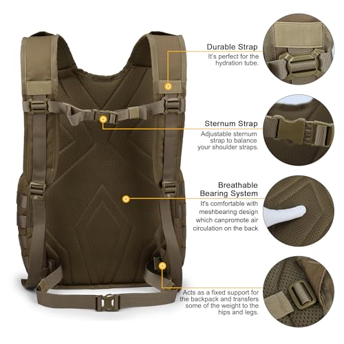 25L Tactical Backpacks Molle Hiking daypacks for Camping Hiking Military Traveling Motorcycle Khaki (6362a-khaki)
