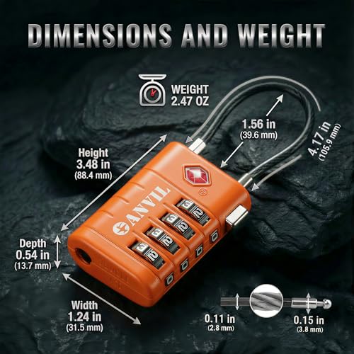 TSA Approved Luggage Locks with Search Alert Indicator (Orange)