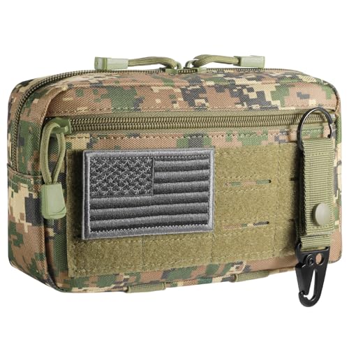 Tactical Molle Admin Pouch Utility Laser Cut EDC Tool Pouch Bag Horizontal Modular Pouches Include US Flag Patch and Keychain (Digital)