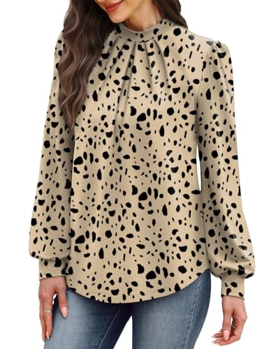 Fall Outfits for Women 2026 Long Sleeve Blouses Work Business Casual Tops School Outfits for Teachers Womens Early Fall Fashion Clothing 2026 Trendy T Shirts Ladies Tops Taupe Black Dots M (03 - Taupe Black Dots / Medium)