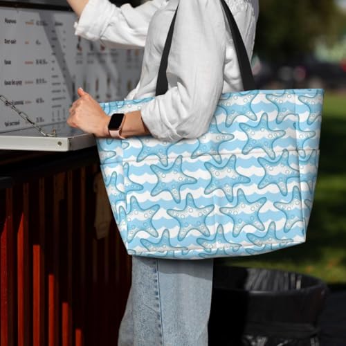Waterproof Beach Tote Pool Bags for Women Ladies Extra Large Gym Tote Carry On Bag Wave starfish With Wet Compartment for Weekender Travel (Sea Wave)