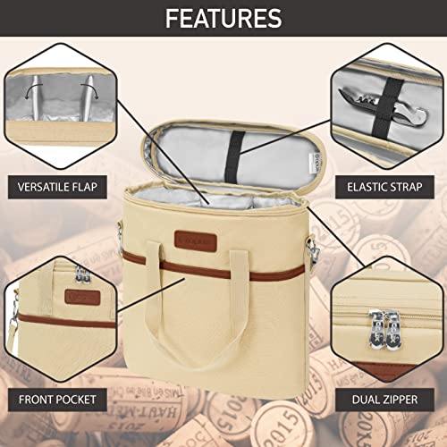 3 Bottle Insulated Leakproof Wine Cooler Bag (Cream Beige)