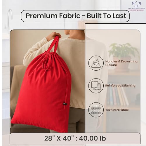 LFH Home Cotton Rich Large Premium Canvas Laundry Bag (28"x40" (Pack of 6) / Red)