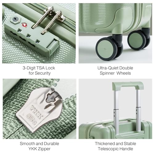 Luggage Sets 2 piece Carry On Luggage with Wheels PC Hard Shell Suitcases Lightweight Checked Travel Luggage Large Travel Suitcase Woman Men 20 (2 Pc Set (20/29) / Bamboo Green)
