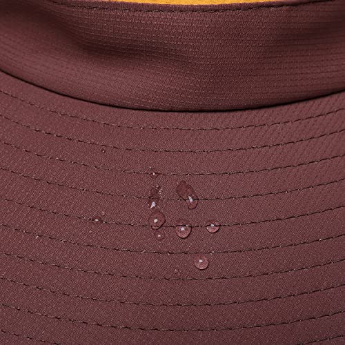 Womens Summer Sun Hat Beach Hat Wide Brim Outdoor UV Protection Hat Foldable Cool Mesh Ponytail Bucket Hat (6-7 / Yellow-brown)