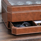 12 Slot Leather Watch Box with Valet Drawer (Tan / Brown)