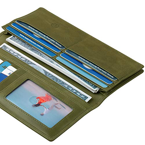 Leather Checkbook Cover Wallet for Men with RFID Blocking (Olive Green)