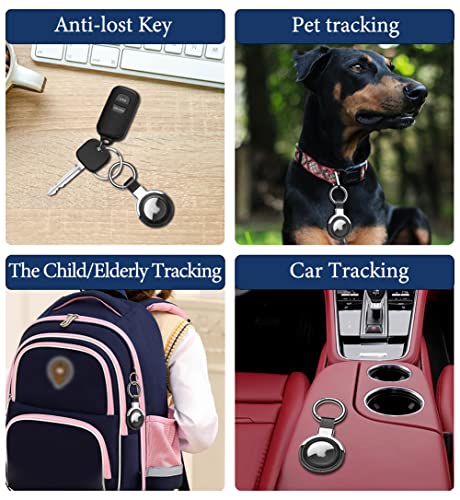 Compatible with AirTag Case Airtag Keyring Leather Protective Case AirTags Loop Holder Air Tags Protective Cover Airtag Key Chain Loop Holders for Luggage Dog Cat Pet Collar (Blue)