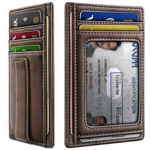 Men Slim Leather Wallet Money Clip 7Cards (Coffee7491)