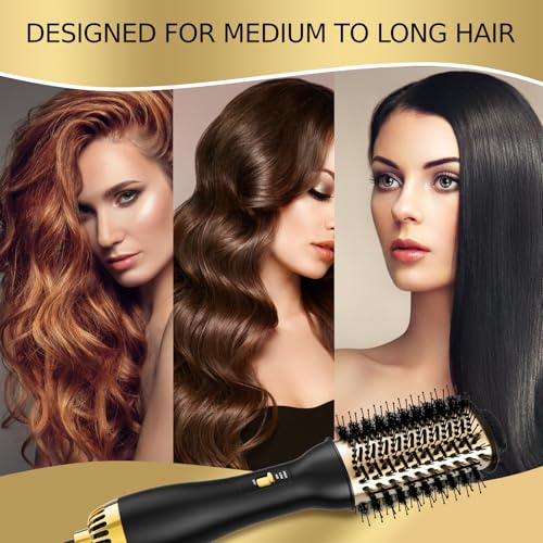 4-in-1 Hot Air Brush with Oval Barrel - Salon-Grade Styling Tool for All Hair Types (Golden)