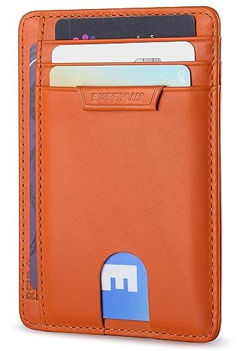 Slim Wallet for Men Women Minimalist Small Leather Front Pocket Wallets with RFID Blocking and Gifts Box (Small / Bassa Orange)