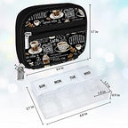 Weekly Travel Pill Organizer Cute Pill Case with 7 Day Pill Box (1 Case + 2 Boxes / B. Black 02 + Pill Box)