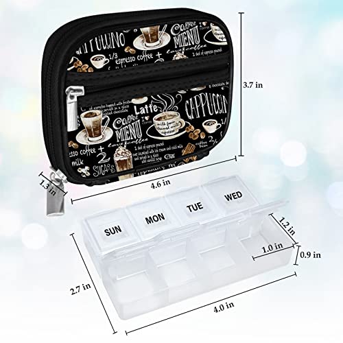 Weekly Travel Pill Organizer Cute Pill Case with 7 Day Pill Box (1 Case + 2 Boxes / B. Black 02 + Pill Box)