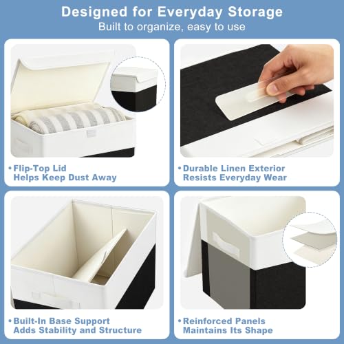 Large 17" 42 Quarts Collapsible Stackable Storage Bins with Lids [3 (Black & White / Large - 3 Pack)
