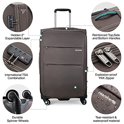 20 28 Inch 2 Piece Luggage Sets with Spinner Wheels Expandable Luggage Large Suitcases with Wheels Lightweight Travel Luggage Rolling Suitcase with Lock Softside Checked Luggage (Coffee / 2-Piece Set (20-Inch, 28-Inch))