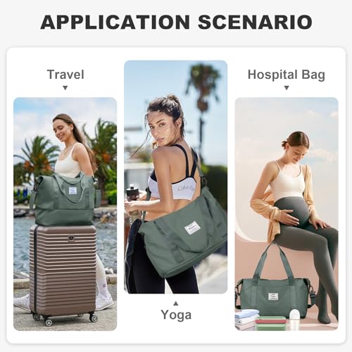 Travel Duffle Bag Carry On Weekender 18x14x8 Gym Work Bags for Women Men (A17-green-expandable / Large)
