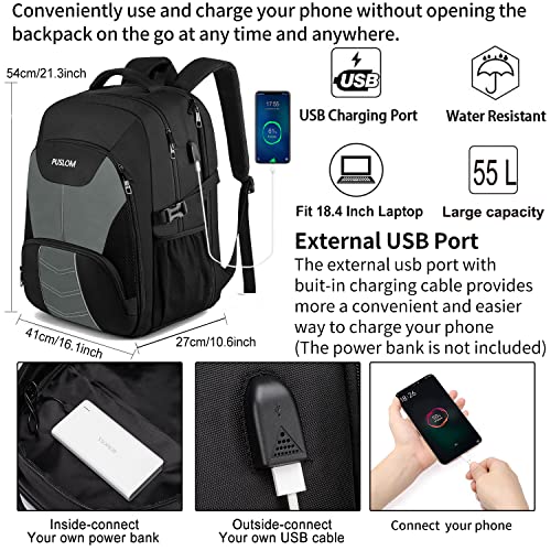 Extra Large Travel Laptop Backpack for Men 55L (18.4 inch / Grey)