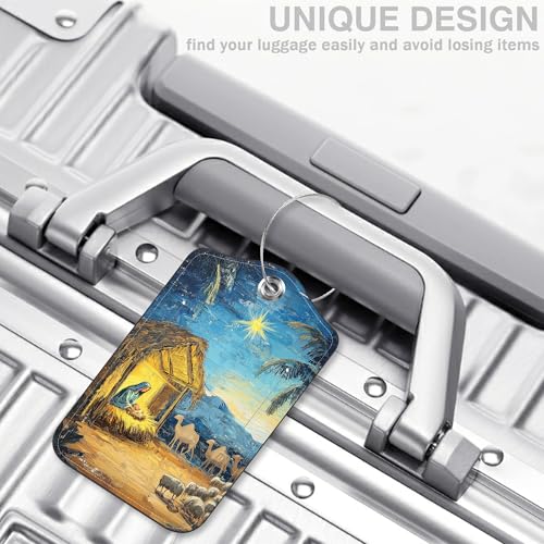 Nativity Scene Set of 2 Luggage Tags for Suitcases Leather Suitcase Tags Identifiers with Privacy Name Address Label and Stainless Steel Loop for Women Men Travel Luggage Accessories (Nativity Scene)