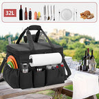 Large Grill Caddy with Lid & Paper Towel Holder & Multi Pockets (Black)