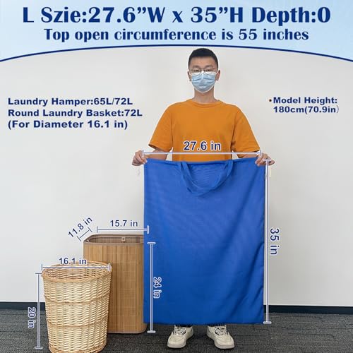 Laundry Bag with Handles & Drawstring Closure (Blue / L 27.6"Wx 35"H┃1 Pack)
