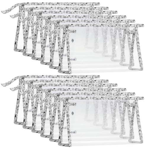 12 Pieces Large Clear Makeup Bag PVC Portable Travel Makeup Cosmetic Toiletry Zippered Pouches Waterproof Vinyl Plastic Clear Organizer Storage Case (12pcs Gray L)