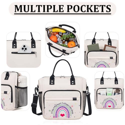Teacher Appreciation Gifts for Women Teacher Must Haves Lunch Tote Bag Personalized Lunch Box for Retirement Thank You Gift (Large / White Teacher)