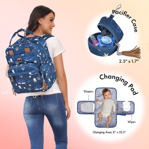Diaper Bag Backpack with Portable Changing Pad (Blue Sea Squad)