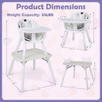 6-in-1 High Chair, Convertible Highchair for Babies and Toddlers/Kids Chair Table Set/Infant Feeding Chair w/Safety Harness, PU Leather Cushion & Removable Food Tray (White) (White)