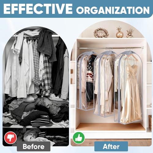 9PK Clear Garment Bags for Hanging Clothes (40" 10.5" Wide 9PK / Clear)