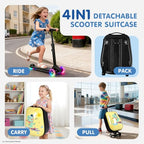 4-in-1 Dinosaur Scooter Luggage for Kids, Detachable Ride-On Suitcase (Yellow / 22-inch)