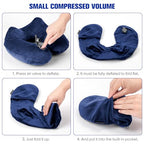 Inflatable Travel Pillow for Sleeping Airplane (Navy Blue / M-Shape)