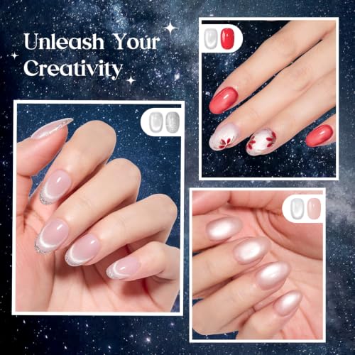 Beetles Silver Cat Eye Gel Nail Polish Set (A - Silver Blue Purple | Dusted Galaxy)