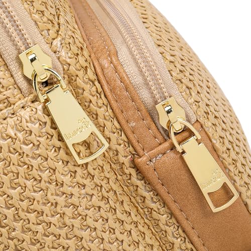 Faux Straw Crossbody Bags for Women Small RFID Summer Sling Bag (Pure Khaki)