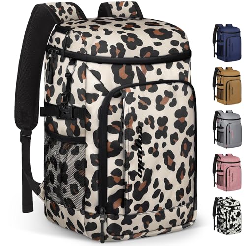 Cooler Backpack Insulated Leak Proof for Women Men Soft Cooler Bag (36 Cans / Leopard)