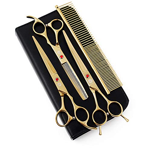 7" Dog Grooming Scissors Set with Rhinestone Accent (Gold)