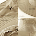 Outdoor UPF50+ Sun Hat Wide Brim Mesh Fishing Hat with Neck Flap (Large-X-Large / Khaki)