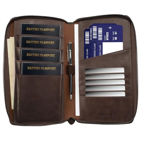 Premium Leather Family Travel Wallet (Dark Brown)