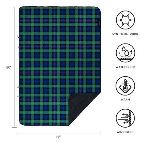 Large Waterproof Outdoor Blanket Thick Fleece 80" x 58" (Green Check)