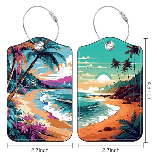 2 Pack Luggage Tags for Suitcases Travel Bag with Name Label Stainless Loop (Sea and Beach Coastal Landscape)
