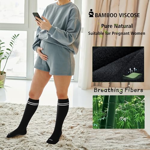 Viscose Made from Bamboo Compression Socks for Pregnant Women 20 (Small / 4 Pair-black)
