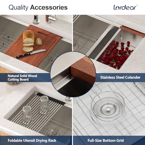 32" Undermount Kitchen Sink Double Bowl Stainless Steel Workstation (Stainless Steel-Workstation / 32''x19''-50/50)